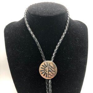 Vintage Bolo Tie Native American Hopi Sterling Silver Round Slide Leather Cord